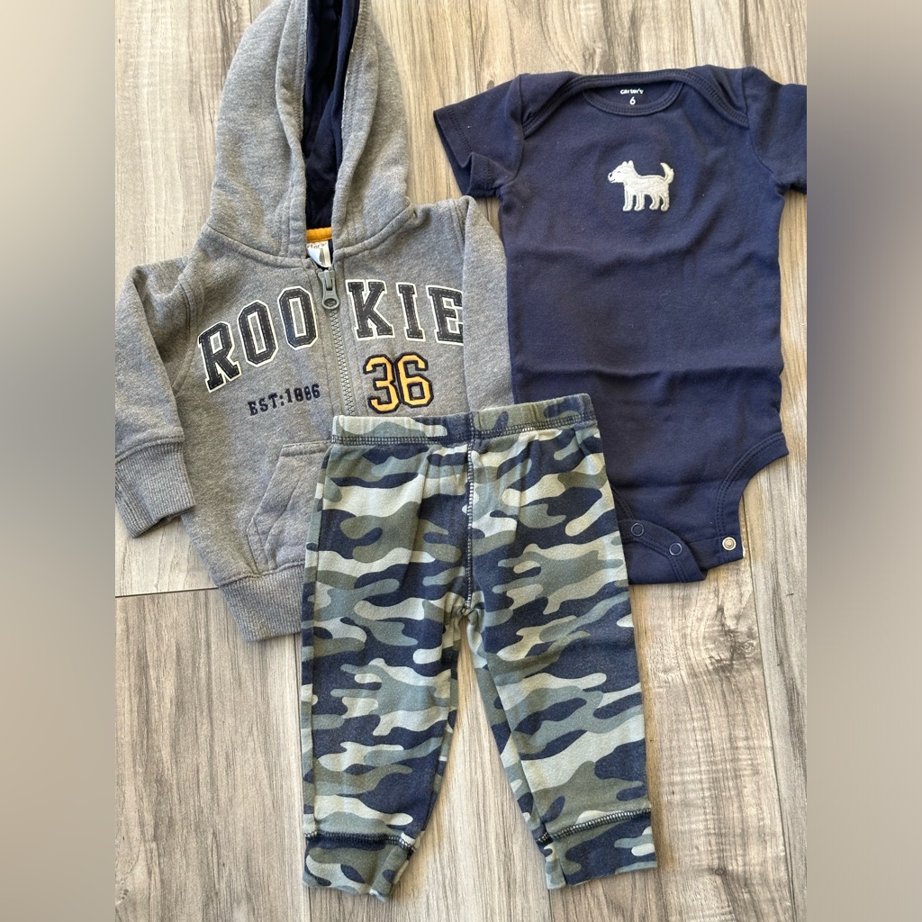 Carters Baby Clothes Set Of 3 Roomie Zip Up Hoodie Wolf Pants And Onesie Size 6m
